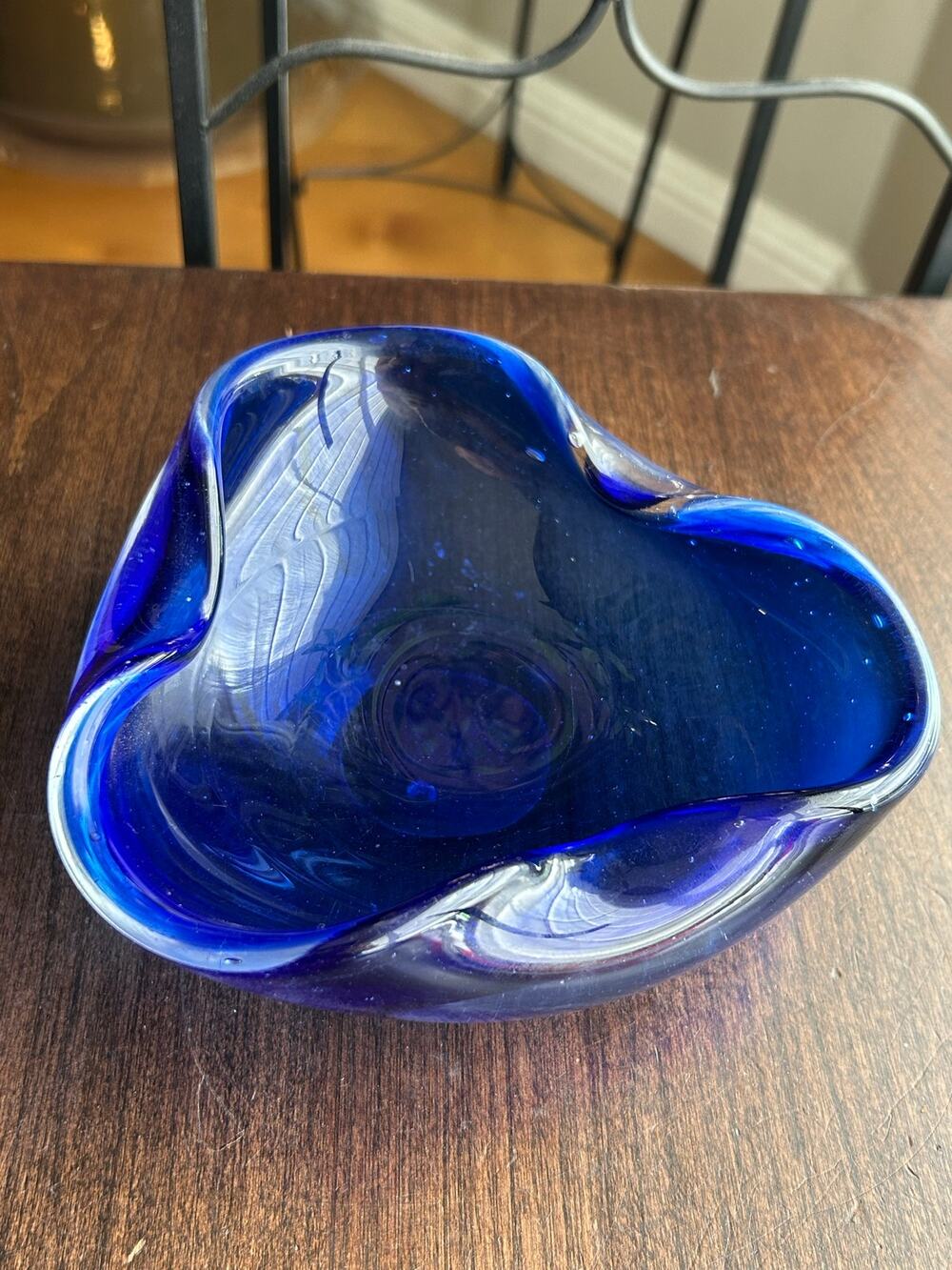 Vintage MURANO ashtray Glass Art Cobalt Blue Bullicante Designed